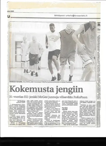Finnish newspaper feature on Cory McGee